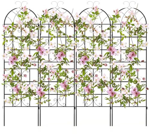 COSTWAY Rankgitter Metall, 4er Set, dekorativer Gartenzaun, freistehende Rankhilfe, Spalier Garten zum Stecken, Rankspalier für Kletterpflanzen Blume Gemüse, freistehend (180 x 50 cm,Schwarz)