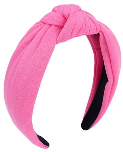 CURASA Headbands for Women Girls Non Slip Knotted Headband Wide Fashion Hairband Hot Pink Top Knot Decorative Hair Accessories Rose Fabric Hair Bands Elastic Head Bands Halloween Costume Party Gifts