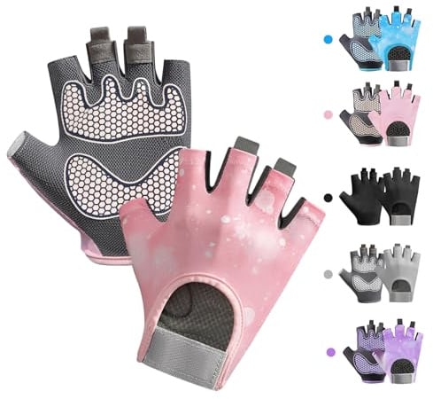 CubePlug Guantes de ciclismo antideslizantes para niños y niñas, medio dedo, palma acolchada para niños, ideales para montar en verano, MTB, bicicleta, deportes, senderismo, escalada y gimnasio (rosa,