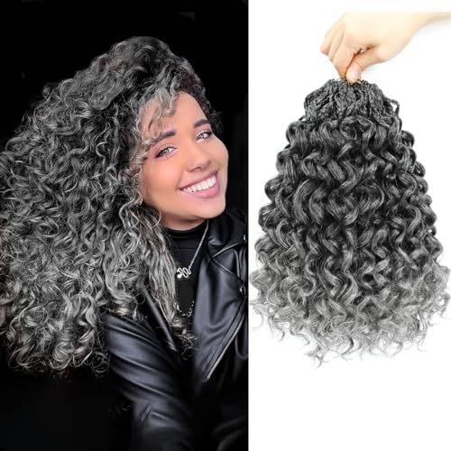 Gogo Curl Pre Twisted Crochet Hair 14 Inch 8 Packs Short Curly Crochet Hair for Women Pre Looped Sea Wave Water Wave Deep Wave Braiding Hair 14 Inch 1B/Grey