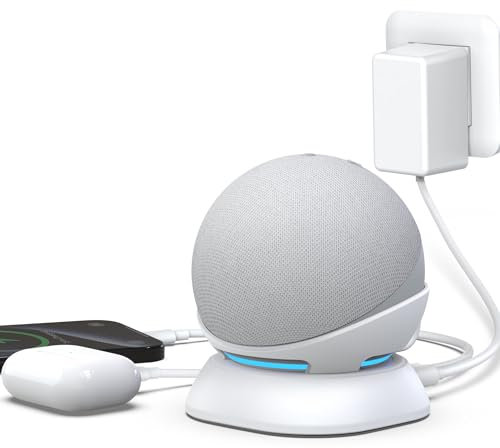 PlusAcc Stand for Dot 4th/5th Gen & Phone - Holder Base with USB-C and USB-A Charging Port for Earphones & Cellphones (White) No BATTERY