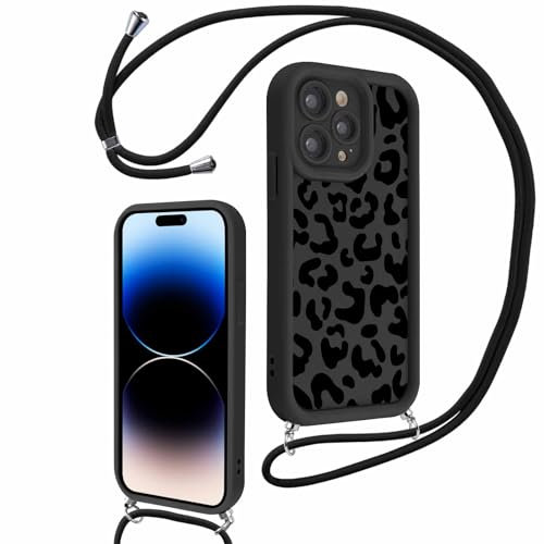 Xylota Coque avec Cordon pour iPhone 14 Pro Max 6,7'', Aesthetic Etui avec Réglable Collier Silicone Corde Caméra Protection Case avec Motif, Lanyard Antichoc Housse pour iPhone 14 Pro Max,Léopard
