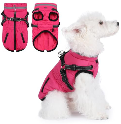Poseca Dog Coat with Harness,Waterproof Winter Coats Jackets,Warm Cold Weather Dog Jacket with Harness Built In for Small Medium Large Dogs