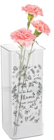 Mama Geschenk Blumenvase mit Gravur: für die Beste Mama Aller Zeiten, Glasvase mit Blumenherz, Geburtstagsgeschenk für Mama Deko-Vase Geschenk für Mama zum Geburtstag, Muttertag