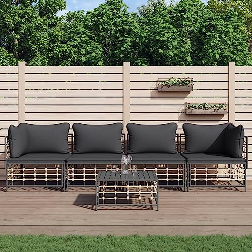 Faroom Gartenlounge Set Poly Rattan, Gartenmöbel Set Loungemöbel Set aus Aluminium, Balkon Lounge Sofa Outdoor Balkonmöbel Kleiner Gartengarnitur Sofagarnitur Anthrazit 5-TLG-Type-58
