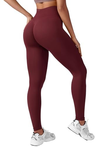 ZAAYO Leggings Sporthose Damen High Waist Lang Boom Booty Scrunch Butt Seamless Push Up Gym Blickdicht Yoga Sport Leggings Rot S