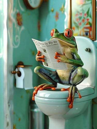 Zariocy 5D Diamond Painting Kits Frosch Liest Zeitung, DIY Malerei mit Diamant Kunst Tier Rund Voll Drill Crystal Diamond Stickerei Gemälde Kunsthandwerk für Home Office Wall Decor 30x40cm