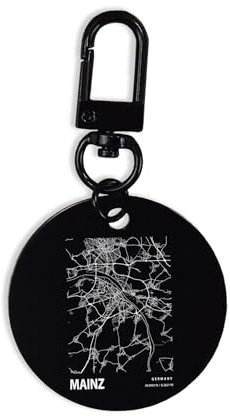 Mainz Deutschland Blueprint Stadtkarte Schlüsselanhänger Schlüsselanhänger mit Karabiner ID Tag Kreis Pin, Schwarz , One size