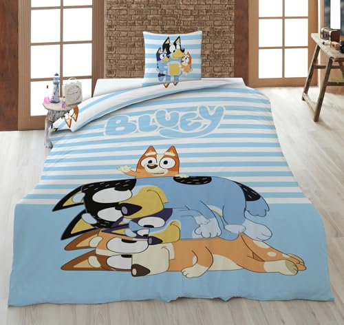 Aymax Bluey Wendebettwäsche Set 135 x 200 cm Family Bingo Bandit Chilli 100% Baumwolle