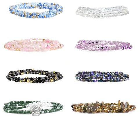 YarBar 8 Stück Waist Beads Body Chains Körperketten Bauchkette, dehnbare Taillenkette, Afrikanische Taillenperle Körperschmuck