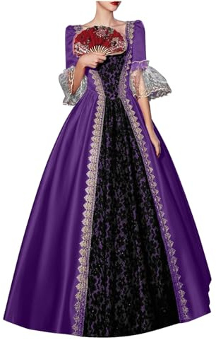 Robe medievale Femme Victorienne Retro Robe Renaissance Grande Taille Manches Trompette Costume Moyen Age Cour Maxi Halloween Deguisement Adulte Cosplay Carnaval de Princesse Cocktail