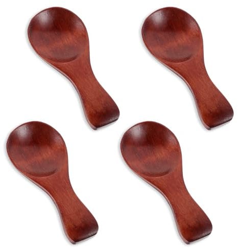 Oruola 4pcs Small Wooden Scoop,8.4 X 3.6 Cm Small Wood Honey Spoon for Spices Jars,Mini Wood Ladle for Tea Coffee Jam Sugar Ice Cream Sauce Bath Salts Stirring Scoops