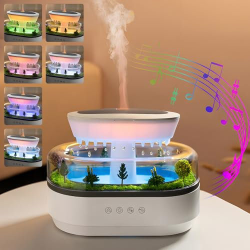 Holwim Aroma Diffuser mit 7 Farben Nachtlicht, 250 ml Rain Cloud Humidifier, Duftöl Diffusor Luftbefeuchter für Ätherische Öle mit Pilz Lampe Wassertropfen, Weißes Rauschen Sound (Weiß)