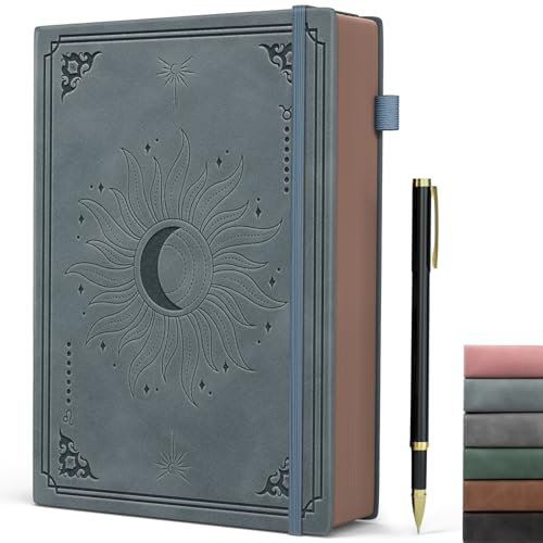 Smarpau Notizbuch B5 Liniert, Vintage Journal mit Stift, 366 Seiten 100gsm Papier, Hardcover Leder Notizbucher zum Schreiben für Frauen Männer Büro Schule Tagebuch, 19 x 25cm - Nebelblau