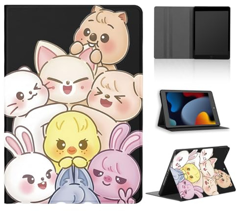 nurkorki Tablet Hülle für Apple iPad Air 13 M2 2024,Schutzhülle mit Kpop Stray Kids Skzoo Muster Ästhetik Design Cover für Mädchen Skz Fans,PU Leder Flip Stoßfeste Schwarz Tablet Case,Cartoon