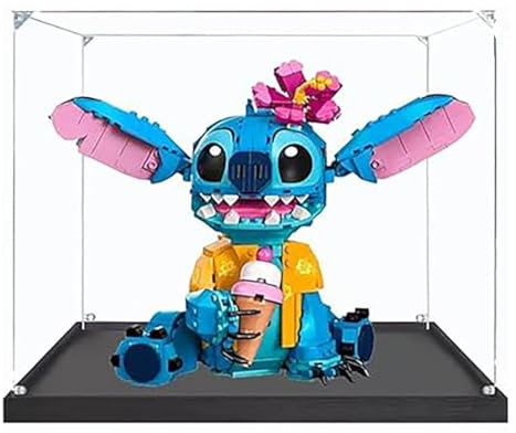 Acrylic Display box for Lego 43249 Stitch Models, Transparent Dustproof Display Box, Storage Box, Compatible with Lego 43249 Model (model not included) (Black base 3mm)