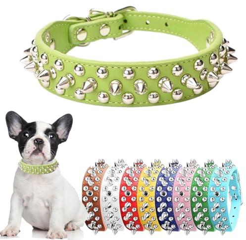 Hundehalsband aus Leder, mit Stacheln, aus PU-Leder, Pilze, Nieten, Pitbull-Halsbänder, verstellbar für kleine, mittelgroße und große Hunde, Größe XXL