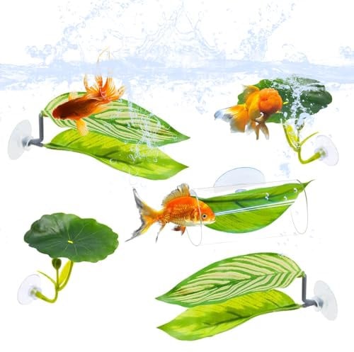 Wbgraceful 5-Piece Betta Fish Tank Accessories Set: Soft Silk Aquarium Plants, Acrylic Tube Cave Hideout, Tail-Safe Resting Ledges – Natural Habitat Decorations with Extra Suction Cups