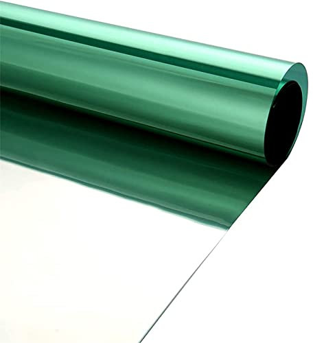 Película de cristal unidireccional con efecto espejo para privacidad y protección UV, color verde plateado, 90 x 1000 cm