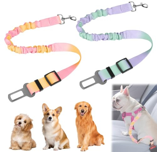 FOSDICK 2 Pezzi Cintura Cane Auto, Regolabile Cintura Sicurezza Cane Auto, Elastico Fascetta Cani Automobili, Colore Gradiente Guinzaglio Auto per Cani