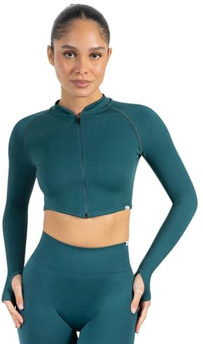 SMILODOX Crop Jacke Damen Harly, Seamless Trainingsjacke mit Stehkragen, Reißverschluss & Daumenlöchern, ideal für Sport, Warm-up, Freizeit, Layering, Yoga, Training & moderne Activewear