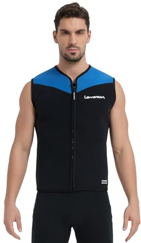Lemorecn - Top muta da uomo, in neoprene da 3 mm senza maniche, con zip frontale, per sport acquatici (UK2095-BLUE-XL)