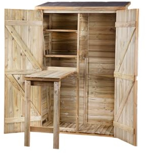 Werth-Holz Werkzeugschrank mit Tisch Geräteschrank Gerätehaus Holz 117x60x186cm