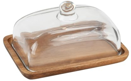 TMZDCJK Acacia Wood Butter Dish with Clear Glass Lid - 18x12.5x8cm | Fits 250g/500g Butter Block; BPA-Free Keeps Butter Fresh, Multi-use Tray for Fridge & Countertop, Kitchen Decor Storage