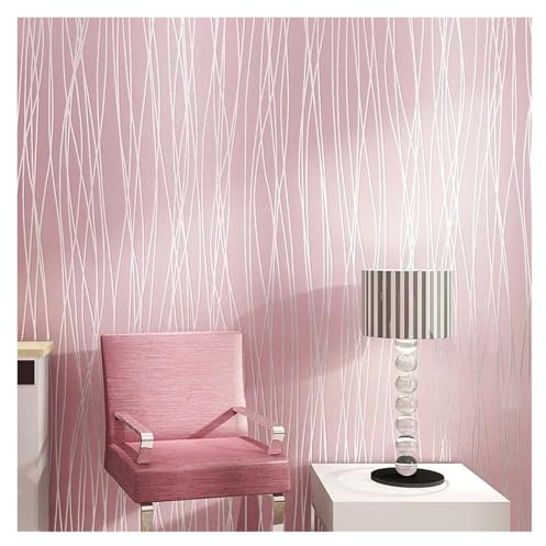 RUHTEUO Wallpaper Non Woven Wallpaper Bedroom Living Room Solid Color Plain Striped Background Wall Papers Home Decor Papel Tapiz 3d Para Pared(Pink,53cmx2m)