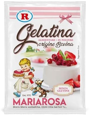 Gelatina alimentare in polvere di origine bovina Rebecchi Mariarosa 25 g – Senza glutine – Ideale per dolci, budini, panne cotte, mousse e semifreddi