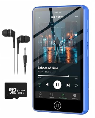 144GB MP3 Player Spotify Bluetooth mit Bluetooth & WLAN, 4,02 Zoll Touchscreen Musik Player mit Integriertem Spotify, Amazon Music, Deezer, FM-Radio, Sprachrecorder, Blau