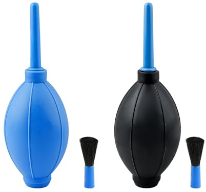 Tabanzhe 2 Pcs Manual Rubber Air Blower with Detachable Soft Brush – Dust Cleaner for Cameras, Lenses, Electronics, Keyboards & Succulents(Black and Blue)