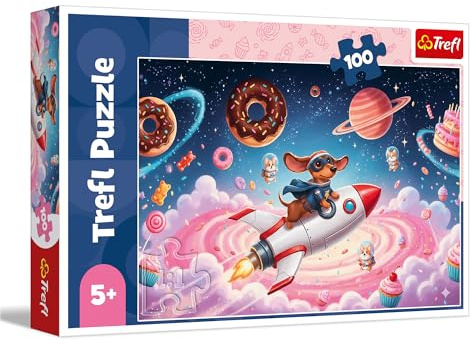 Trefl - Puzzle 100 Teile, Dackel auf einem Raketenfahrzeug, mit Tieren, 5+ | Fördert Konzentration und Beobachtungsgabe hohe Qualität detailreiches Puzzle farbenfrohes Puzzle für Kinder