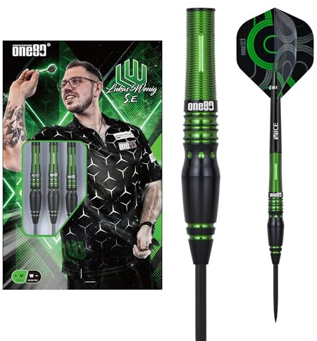 ONE80 Lukas Wenig S.E. VHD – 90% Tungsten Steel Darts | Steeltip Dartpfeile Wolfram Barrel | 22g 24g | Signature Steeldart mit Flights & Schäften
