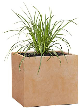 Pflanzwerk® Pot de Fleur Fibre de Verre Cube Terre Cuite 28x28x28cm *Jardinière antigel* *Protection UV* *Qualité européenne*