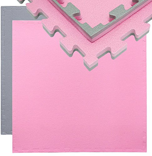 EYEPOWER Tapis Puzzle de Fitness 90x90cm Protection Sol de Sport en Mousse EVA épais 20mm Extensible réversible Gris Rose