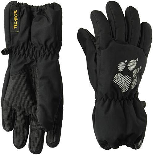 Jack Wolfskin Texapore Schnee-Handschuhe für Kinder, wasserdicht, isoliert, mit Stulpen, Schwarz, Größe 116 (5–6)