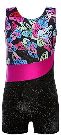 DAXIANG Mädchen Leuchtender Bunter Bedruckter Ärmelloser Tank Gymnastikanzug für Gymnastik Tanzen Ballett Costume (Butterfly, 140(8-9Y))
