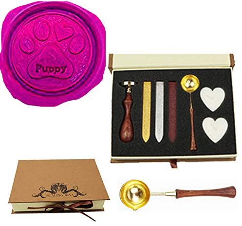 MNYR Stempel-Set mit Wachssiegel für Hochzeiten, mit Hundepfoten und Pfoten Gift Box Kit 5