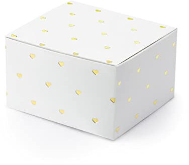 PartyDeco Geschenkbox mit Herzen 6x3.5x5.5cm 10er Set Gastgeschenke Geschenkschachtel Hochzeit weiß Gold