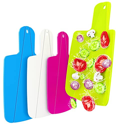 Kitchen Helpis® 4x Set Faltbares Schneidebrett klein, Kunststoffbrett 32 x 17,7 x 1cm, Schneidebrett faltbar,BPA/BP-frei Schneidebrett flexibel & rutschfest, spülmaschinenfest (grün, weiß, blau, pink)