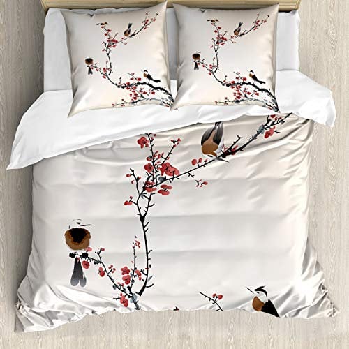 ABAKUHAUS Natur Bettbezug Set, Oriental Illustration, Milbensicher Allergiker geeignet mit Kissenbezügen, 200 cm x 200 cm - 80 x 80 cm, Rubin Pale Caramel