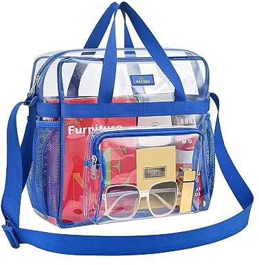 May Tree Transparente Tasche für Stadionveranstaltungen, 30,5 x 15,2 x 30,5 cm, transparente Tragetasche mit verstärkten Riemen, für Arbeit und Sportveranstaltungen, Blau, Einheitsgröße