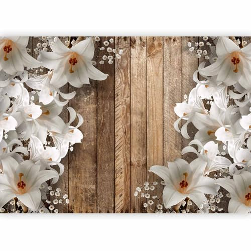 murando - Papier peint panoramique artistique 400x280 cm - Revêtement mural décoration pour chambre salon - Design moderne - Blanc marron vert - Bois fleurs lys nature ancien f-C-0426-a-a