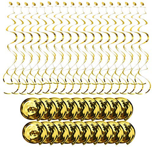 18 STK Wirbel Hängende Party Dekorationen, Gold Wirbel Decken Deko, Wiederverwendbare Spiralen Geburtstags Luftschlangen, Folien Wirbel Girlande für Hochzeit,Weihnachten,Partybevorzugungen