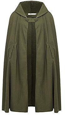 JLTPH Damen Herbst Winter Maxi Lose Umhang mit Kapuze Mantel Poncho Kap Strickpulli Longstrickjacke Trenchcoat Outwear (M, Armeegrün - kurz)