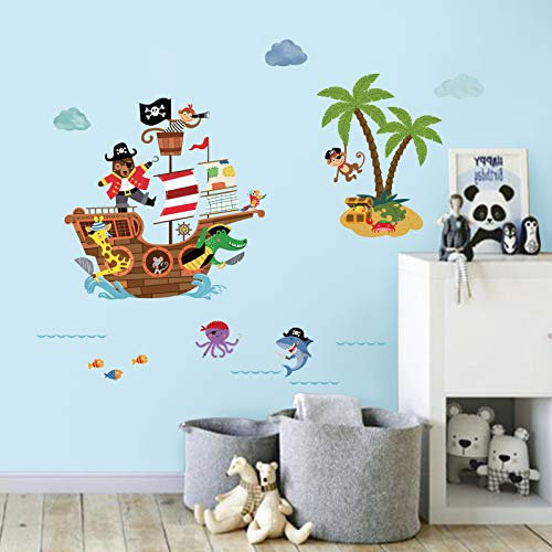 decalmile Wandtattoo Tier Piratenschiff Wandaufkleber Kinderzimmer Jungen Wandsticker Babyzimmer Schlafzimmer Wohnzimmer Wanddekoration