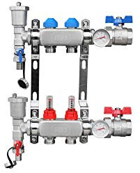 Distributore di circuiti di riscaldamento in acciaio inox, per riscaldamento a pavimento, indicatore di flusso, circuiti di riscaldamento: 2 circuiti di riscaldamento