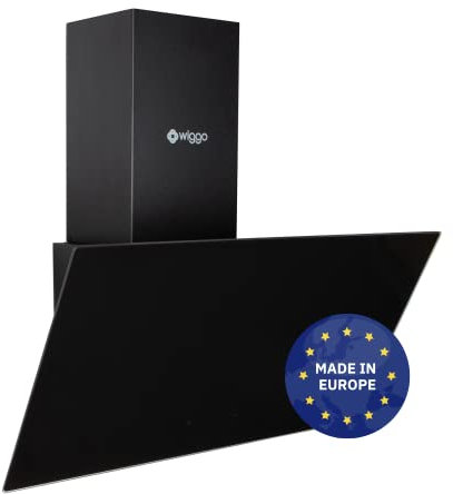 Wiggo Dunstabzugshaube 50cm kopffrei I Abluft Umluft Dunstabzug 300m³/h - LED Touch-Display 3 Stufen I Schräghaube inkl. Fettfilter & 2x Kohlefilter I Abzugshaube (Schwarz - 1 Glas)