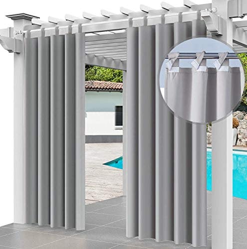 Outdoor Vorhang 2er Set Schlaufengardine 220 x 155 cm Gartenlauben Balkon-Vorhänge Gardinen Verdunkelungsvorhänge mit Schlaufen, Vorhang Wasserdicht für Pavillon Strandhaus (2 Panele) Grau [129]